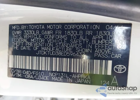 2014 Toyota Yaris L (Tmc/Cbu Plant) from USA, damaged, VIN JTDKTUD38ED596437